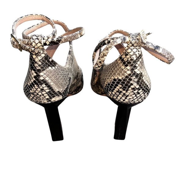 AD & DAUGHTERS Snake Print Leather Ankle Buckle Strap Peep Toe High Heel US: 7.5 - Picture 10 of 14